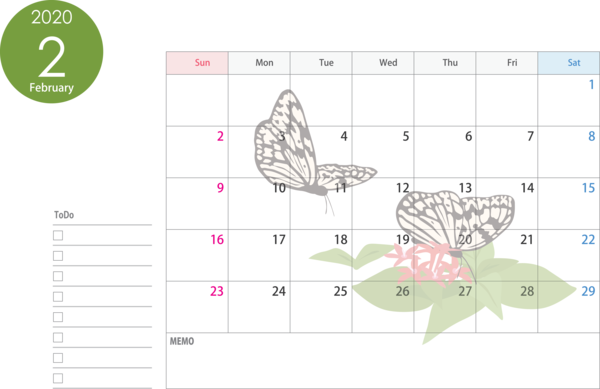 Transparent New Year Text Butterfly Moths and butterflies for Printable 2020 Calendar for New Year
