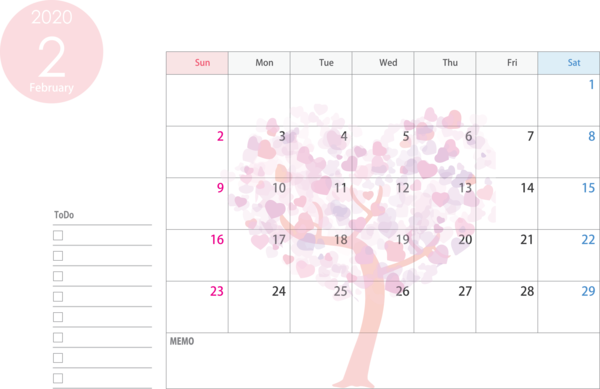 Transparent New Year Pink Text Line for Printable 2020 Calendar for New Year