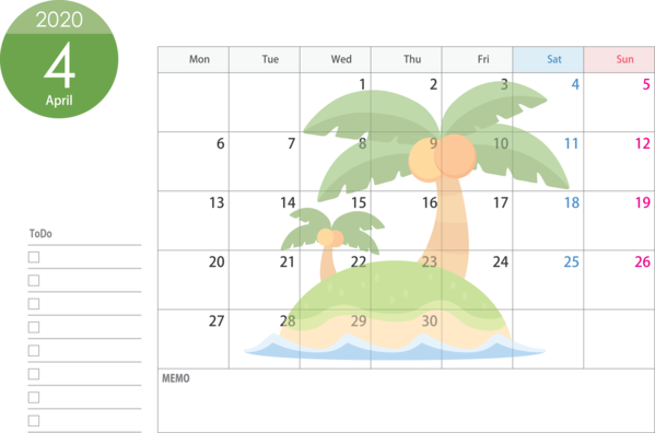 Transparent New Year Text Leaf Plant for Printable 2020 Calendar for New Year
