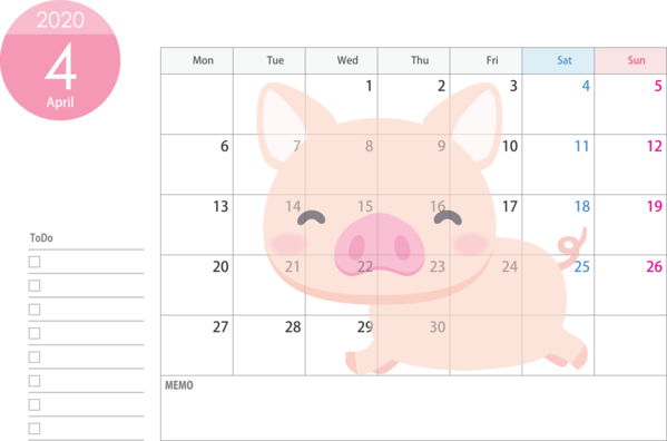 Transparent New Year Nose Text Line for Printable 2020 Calendar for New Year