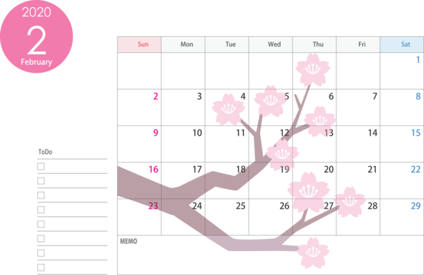 Transparent New Year Text Pink Line for Printable 2020 Calendar for New Year