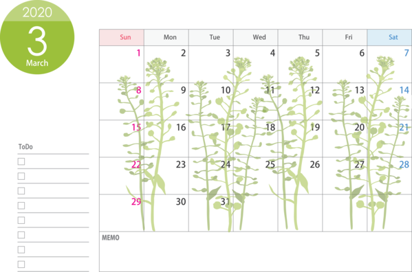 Transparent New Year Text Line Plant for Printable 2020 Calendar for New Year