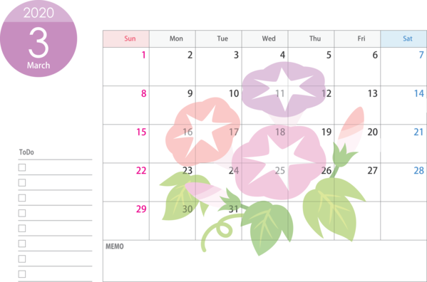 Transparent New Year Text Line Plant for Printable 2020 Calendar for New Year
