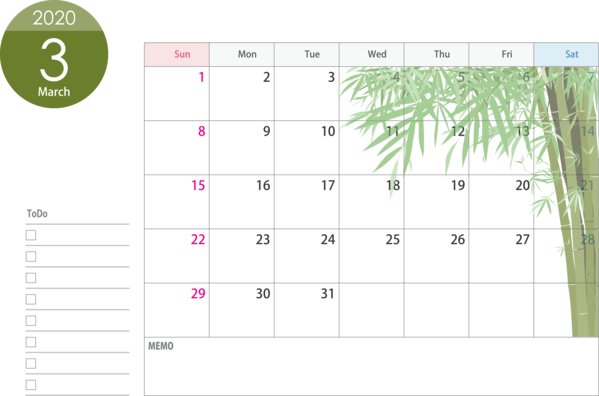 Transparent New Year Text Green Line for Printable 2020 Calendar for New Year