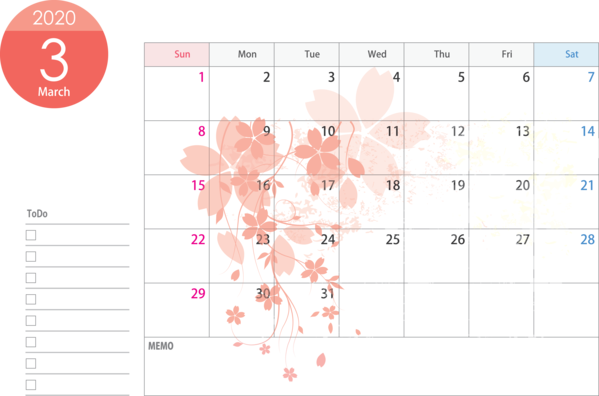 Transparent New Year Text Pink Line for Printable 2020 Calendar for New Year