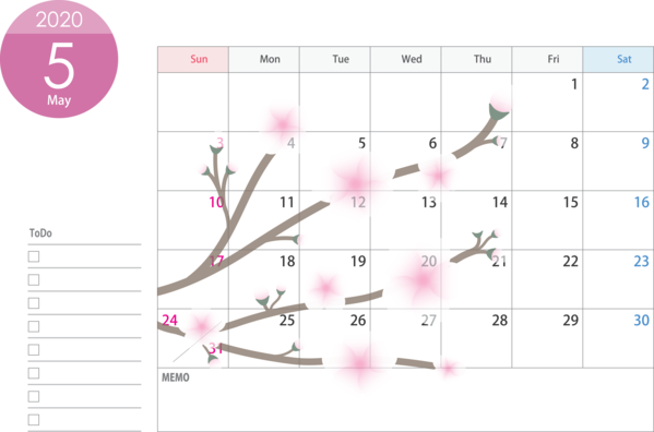Transparent New Year Text Line Pink for Printable 2020 Calendar for New Year