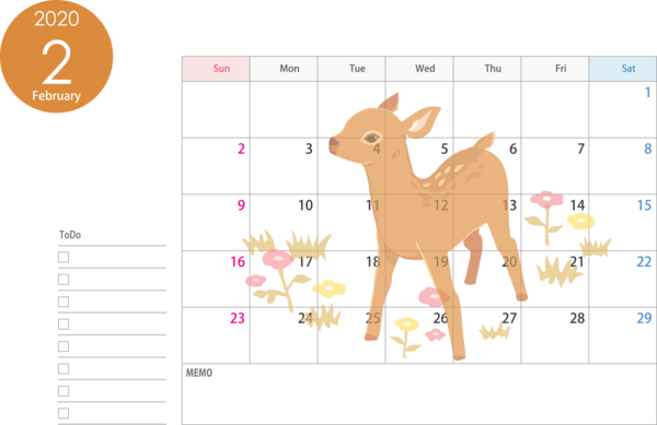 Transparent New Year Deer Fawn Wildlife for Printable 2020 Calendar for New Year
