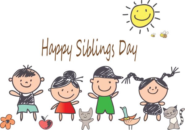 Transparent Siblings Day Cartoon People Text for Happy Siblings Day for Siblings Day