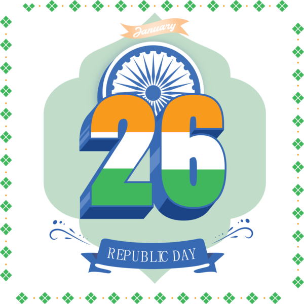 Transparent India Republic Day Green Font Logo for 26 January for India Republic Day