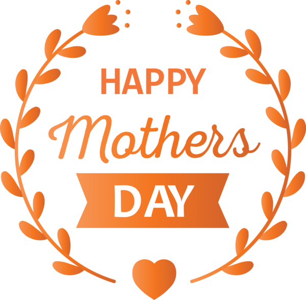 Transparent Mother's Day Orange Text Heart for Happy Mother's Day for Mothers Day