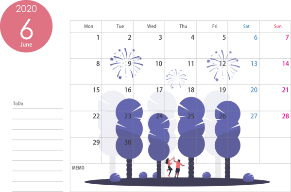 Transparent New Year Text Line for Printable 2020 Calendar for New Year