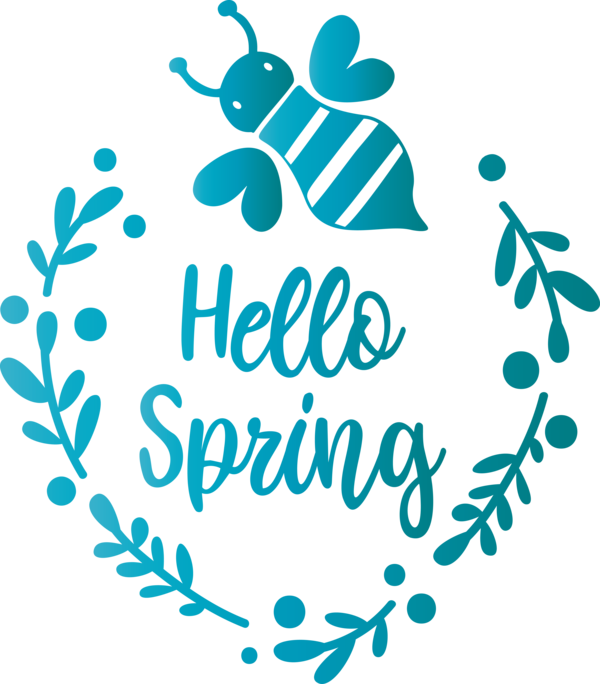 Transparent Easter Turquoise Aqua Text for Hello Spring for Easter