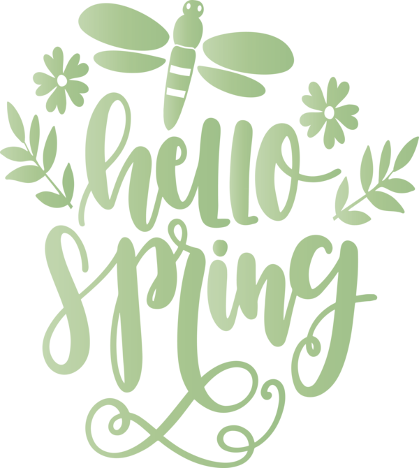 Transparent Easter Green Text Leaf for Hello Spring for Easter