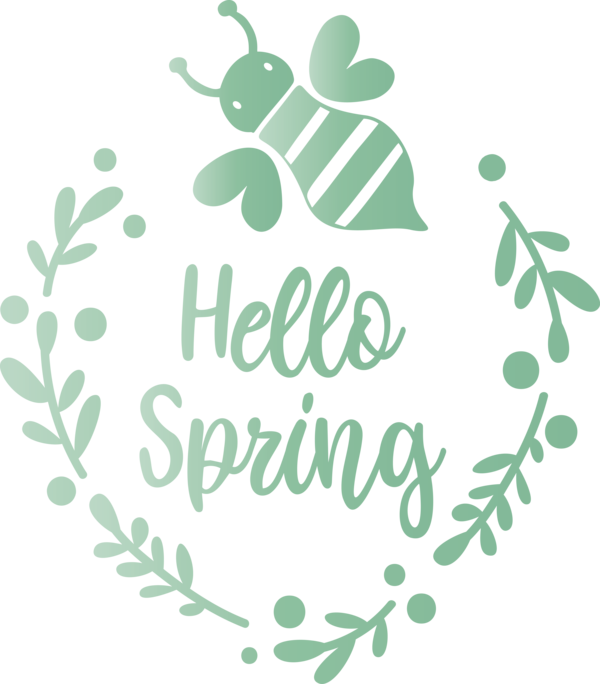 Transparent Easter Green Leaf Text for Hello Spring for Easter
