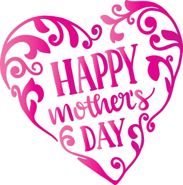 Transparent Mother's Day Pink Text Heart for Mothers Day Calligraphy for Mothers Day