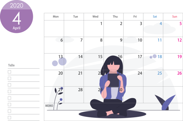 Transparent New Year Text Line Sitting for Printable 2020 Calendar for New Year