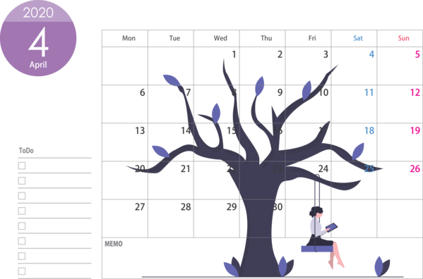 Transparent New Year Text Tree Line for Printable 2020 Calendar for New Year
