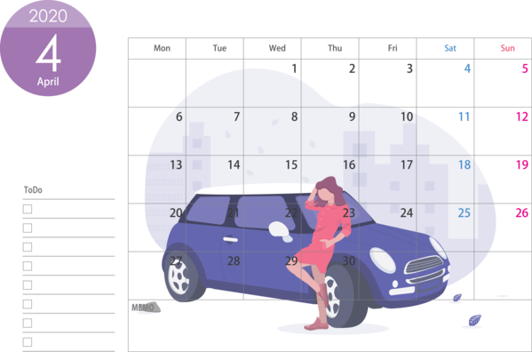 Transparent New Year Vehicle door Car Vehicle for Printable 2020 Calendar for New Year