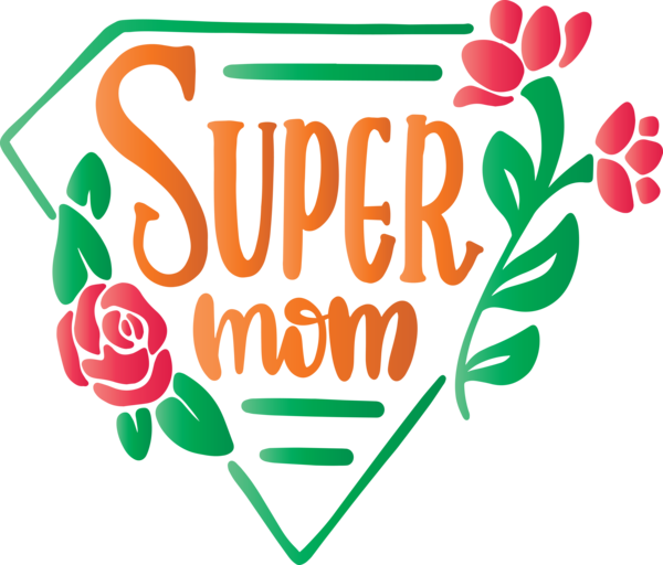 Transparent Mother's Day Logo Green Petal for Super Mom for Mothers Day