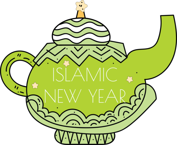 Transparent Islamic New Year Cartoon Line art Green for Hijri New Year for Islamic New Year