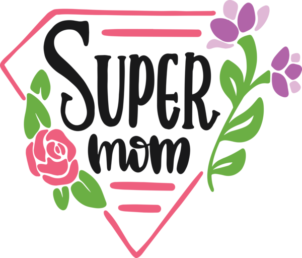Transparent Mother's Day Logo Flower Leaf for Super Mom for Mothers Day