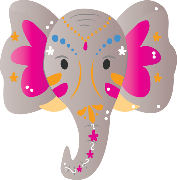 Transparent Holi Indian elephant Character Pink M for Happy Holi for Holi