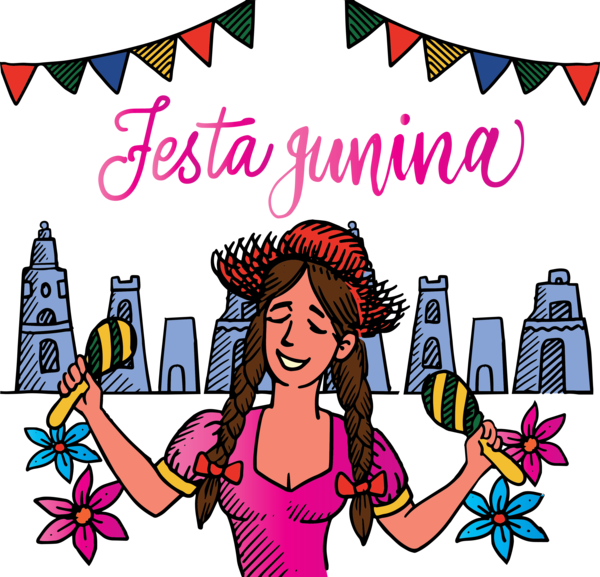 Transparent Festa Junina Cartoon Recreation Pink M for Brazilian Festa Junina for Festa Junina