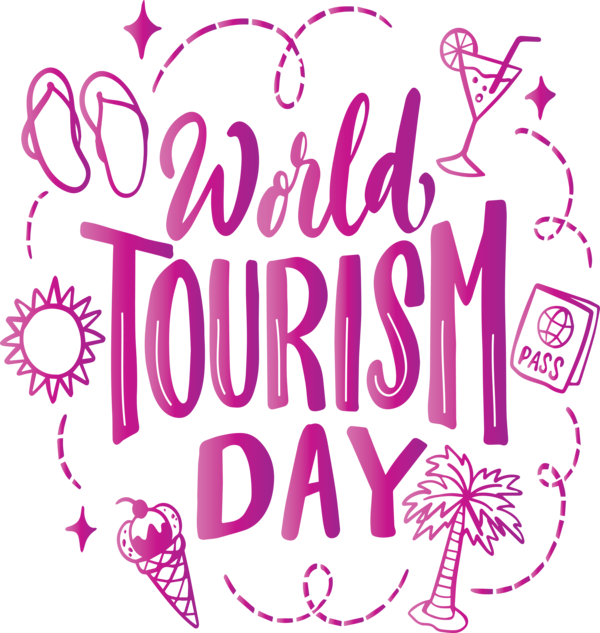 Transparent World Tourism Day Logo Calligraphy Pink M for Tourism Day for World Tourism Day