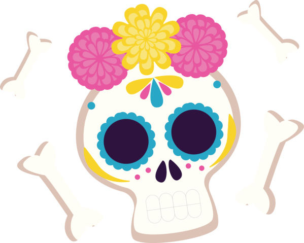 Transparent Day of the Dead Flower Pattern Line for Día de Muertos for Day Of The Dead