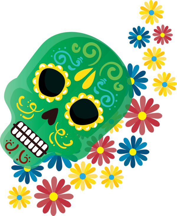 Transparent Day of the Dead Flower Leaf Green for Calavera for Day Of The Dead