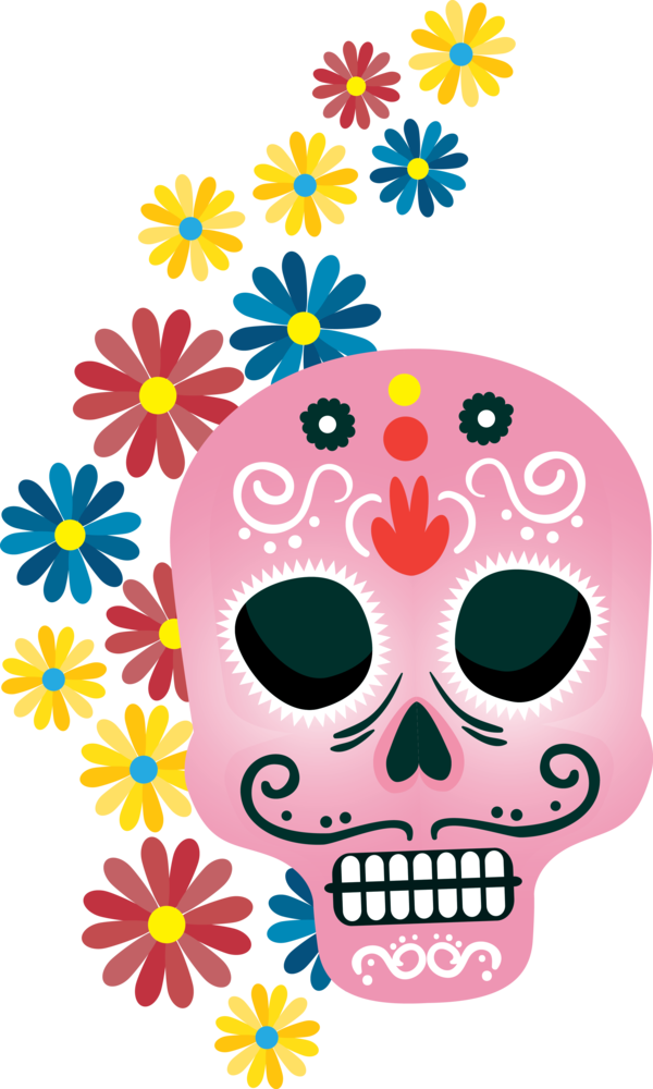 Transparent Day of the Dead Floral design Cut flowers Pattern for Calavera for Day Of The Dead