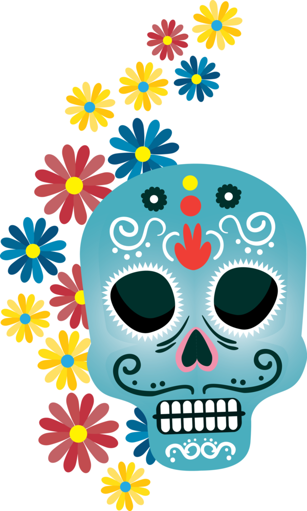 Transparent Day of the Dead Flower Pattern Line for Calavera for Day Of The Dead