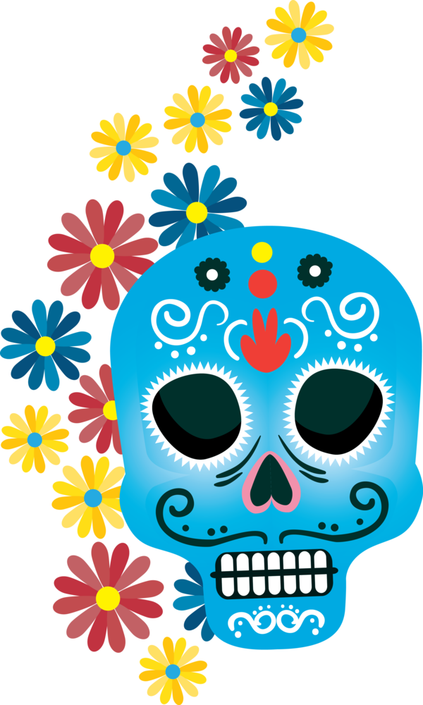 Transparent Day of the Dead Flower Pattern Line for Calavera for Day Of The Dead