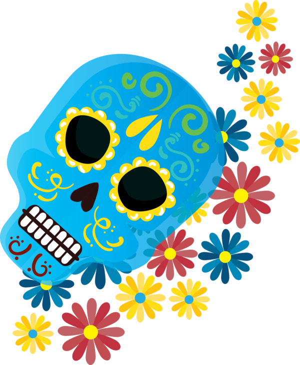 Transparent Day of the Dead Yellow Flower Pattern for Calavera for Day Of The Dead