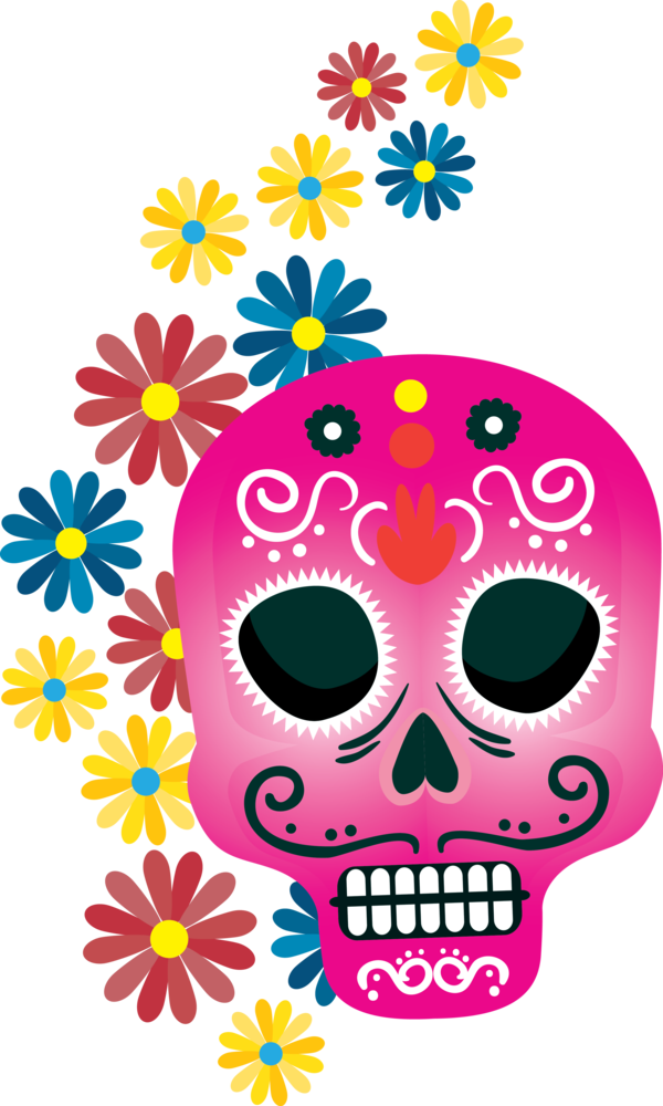 Transparent Day of the Dead Floral design Pattern Pink M for Calavera for Day Of The Dead