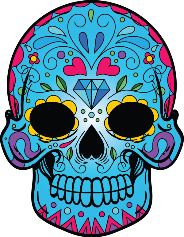 Transparent Day of the Dead Electric Blue M Flower Pattern for Calavera for Day Of The Dead