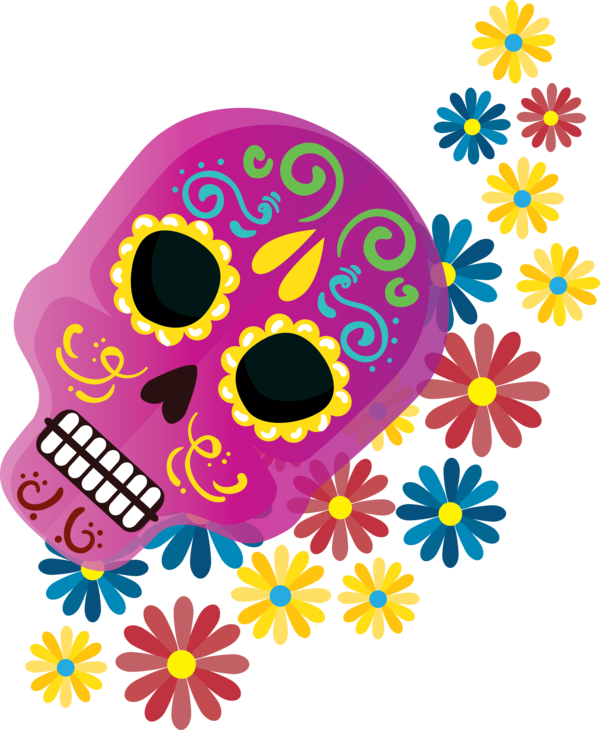 Transparent Day of the Dead Floral design Pattern Pink M for Calavera for Day Of The Dead