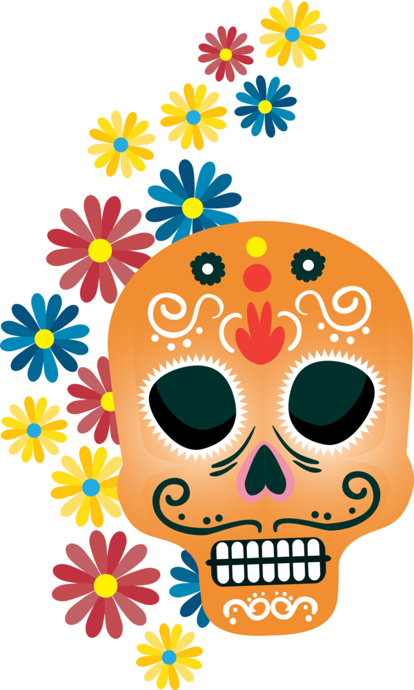 Transparent Day of the Dead Floral design Yellow Font for Calavera for Day Of The Dead