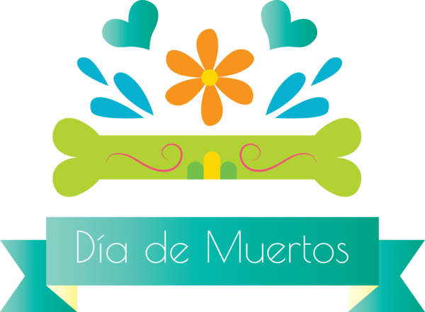 Transparent Day of the Dead Logo Green Leaf for Día de Muertos for Day Of The Dead