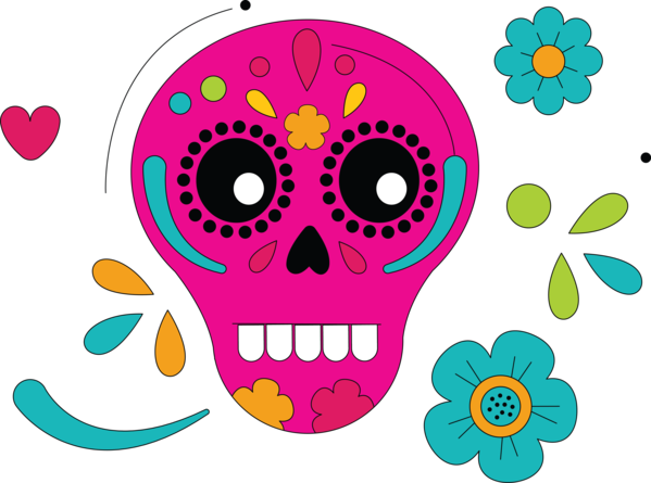 Transparent Day of the Dead Cartoon Text Flower for Calavera for Day Of The Dead