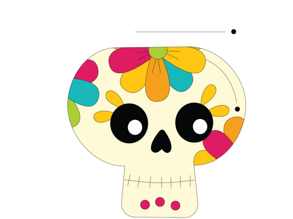 Transparent Day of the Dead Yellow Pattern Flower for Calavera for Day Of The Dead