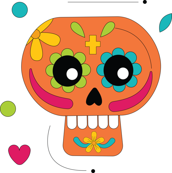 Transparent Day of the Dead Cartoon Yellow Flower for Calavera for Day Of The Dead