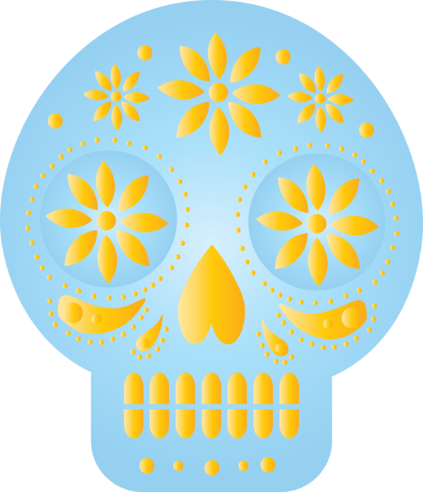 Transparent Day of the Dead Flower Yellow Pattern for Mexican Bunting for Day Of The Dead