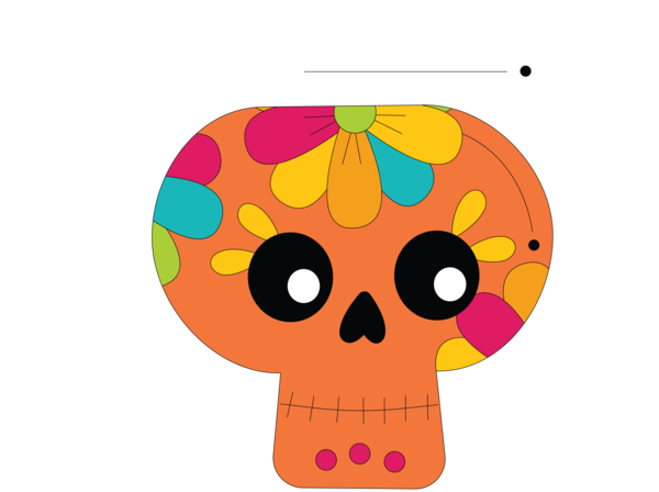 Transparent Day of the Dead Yellow Pattern Flower for Calavera for Day Of The Dead