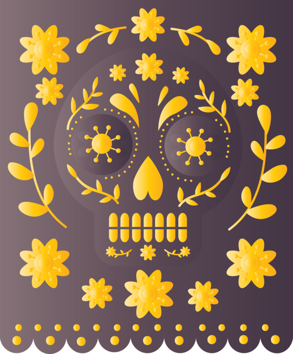 Transparent Day of the Dead Floral design Visual arts Yellow for Mexican Bunting for Day Of The Dead