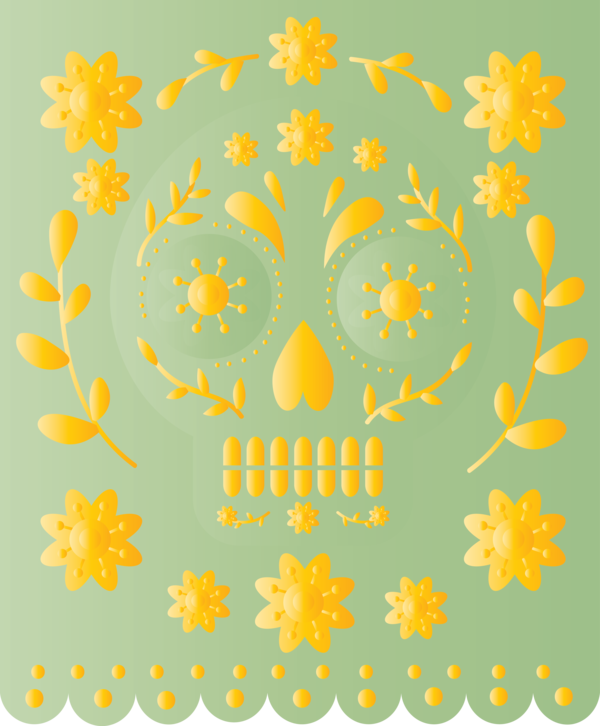 Transparent Day of the Dead Floral design Pattern Yellow for Mexican Bunting for Day Of The Dead