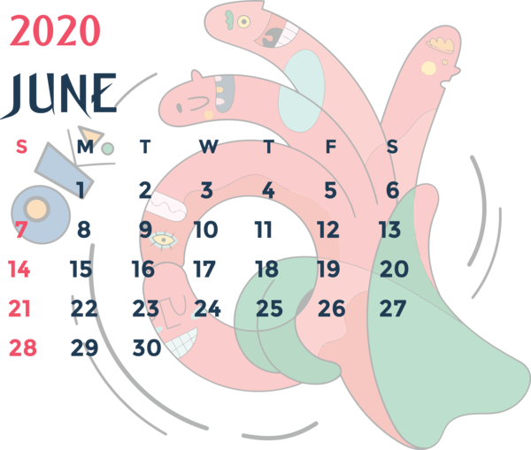 Transparent New Year Design Line Behavior for Printable 2020 Calendar for New Year