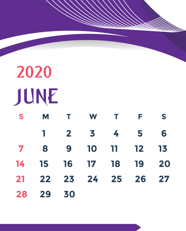 Transparent New Year Font Line Purple for Printable 2020 Calendar for New Year