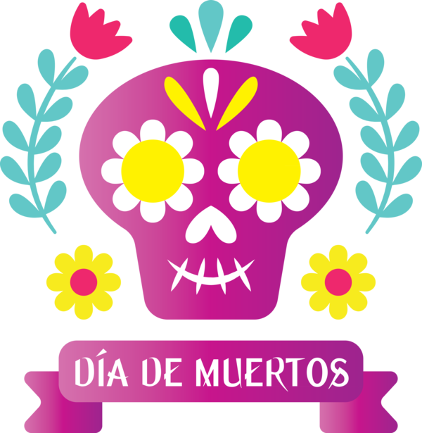 Transparent Day of the Dead Floral design Line art Logo for Día de Muertos for Day Of The Dead
