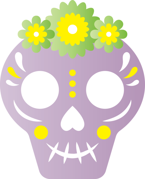 Transparent Day of the Dead Floral design Cartoon Yellow for Día de Muertos for Day Of The Dead